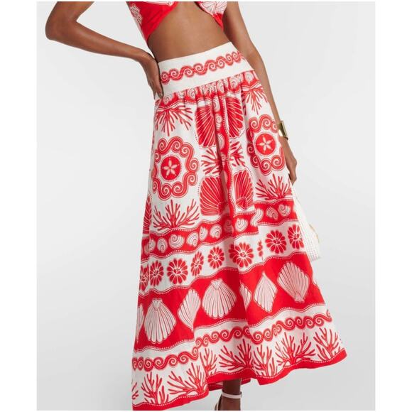 FARM Rio Dresses & Skirts - New! Farm Rio Ainika Red and White Shell Print Linen Maxi Skirt Sz M #14